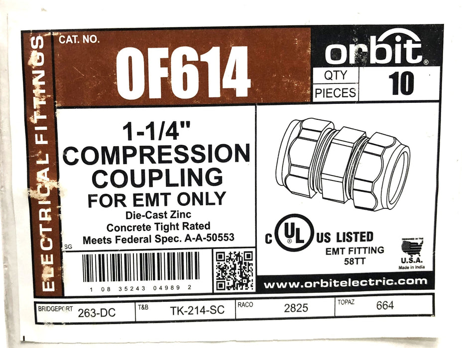 Orbit Box Of 10 1-1/4 Inch EMT Compression Coupling OF614 NOS