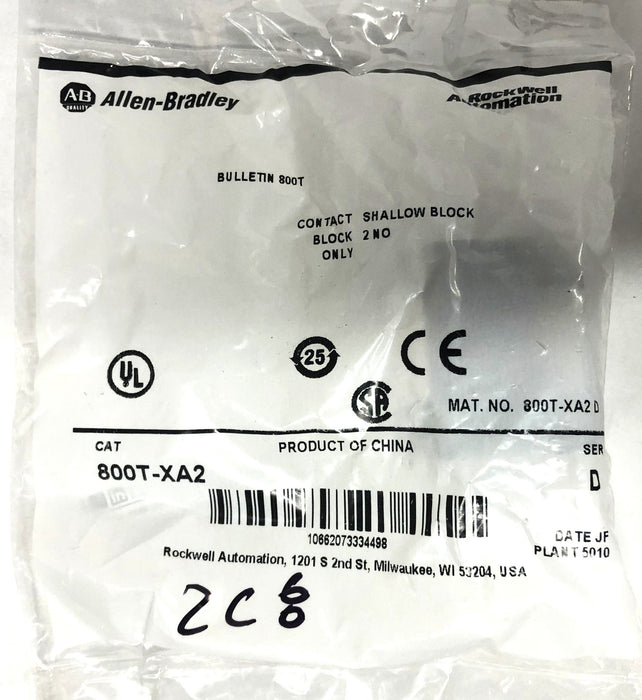 Allen-Bradley Contact Shallow Block 800T-XA2 [Lot of 2] NOS