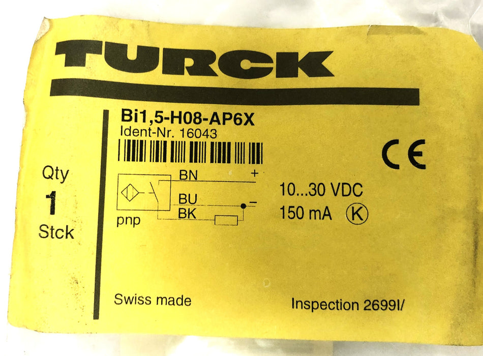 Turck 10...30VDC 150mA Proximity Sensor Bi1,5-H08-AP6X NOS