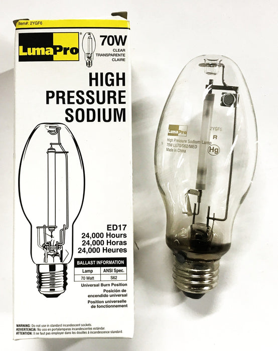 LumaPro Clear 70 Watt High Sodium Light Bulb ED17 [Lot of 3] NOS