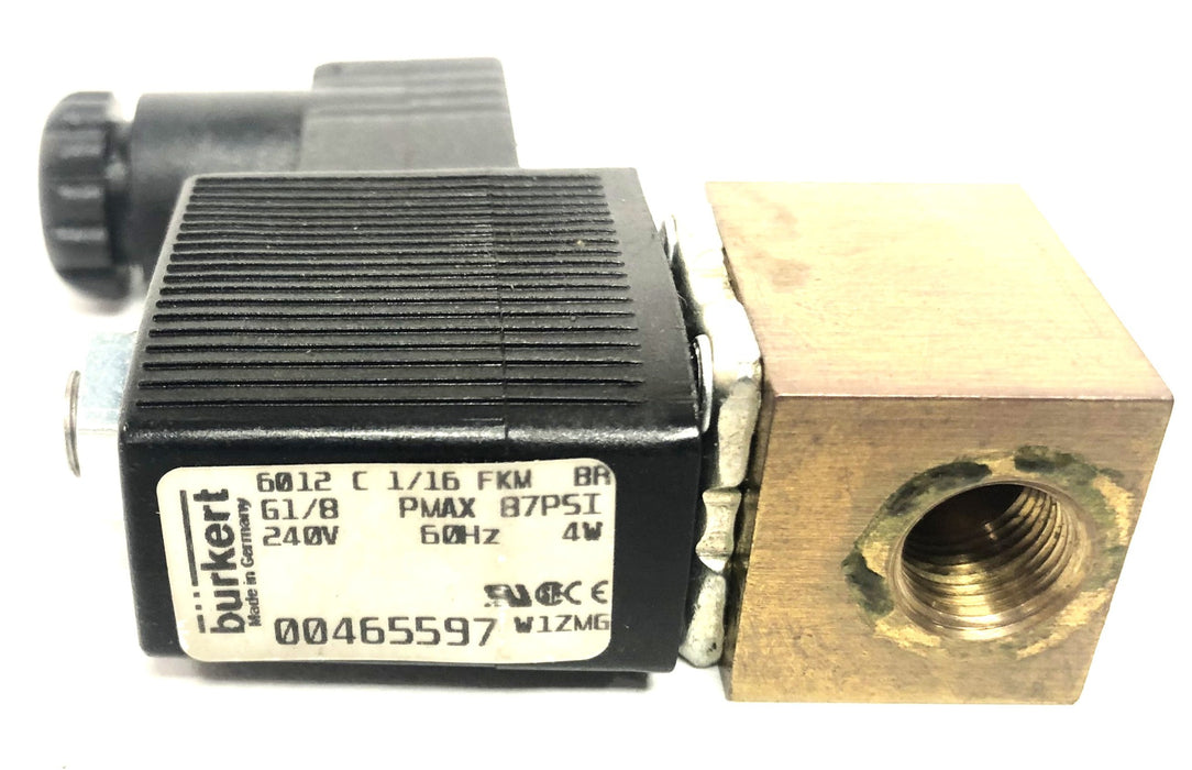 Burkert 240V 60HZ 4W G1/8 PMAX 87PSI Fluid Control Manifold 6012-C1/16 USED