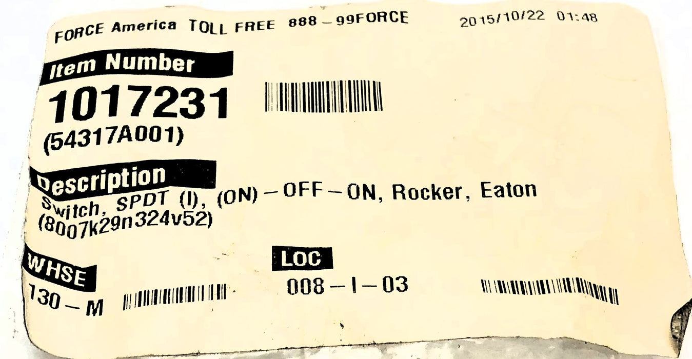 Eaton On/Off Rocker Switch 8007K29N324V52 (0934) NOS