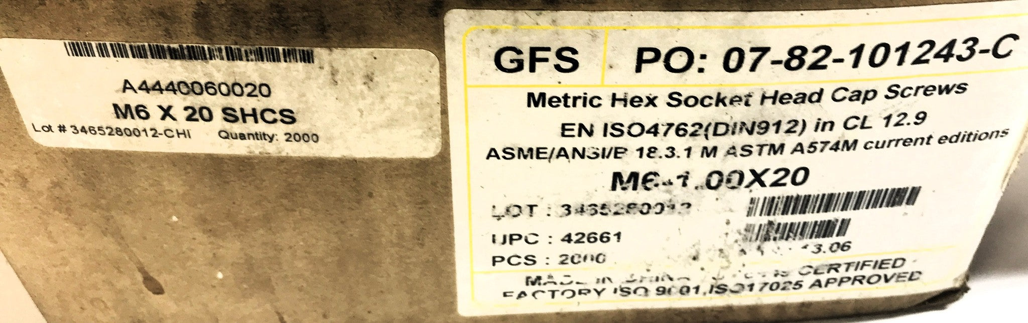 GFS Box of (2000) M6 x 20 Socket Head Cap Screws A4440060020 NOS