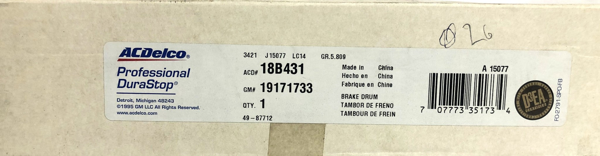 AC Delco Professional Durastop Brake Drum 18B431 NOS