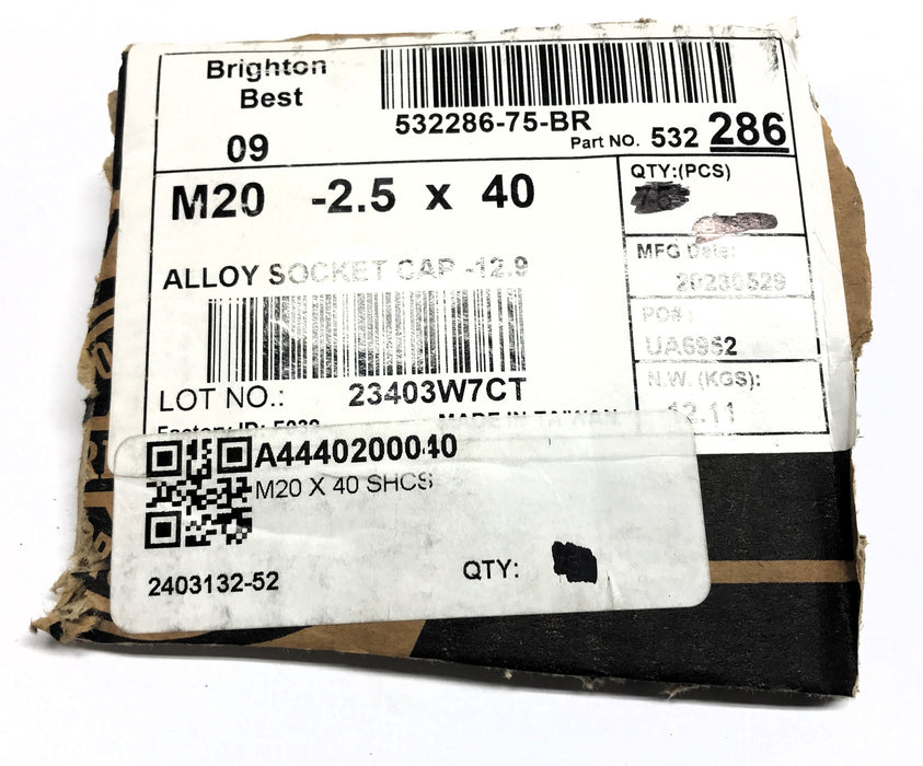 Brighton Best M20-2.5 x 40mm Alloy Socket Cap Screw A4440200040 [Lot of 9] NOS
