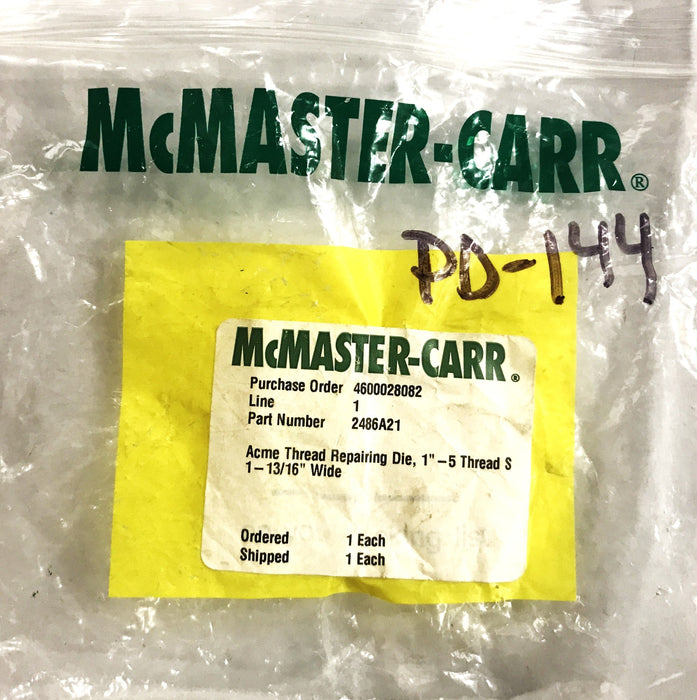 McMaster-Carr/Acme Thread Repairing Die 2486A21 NOS