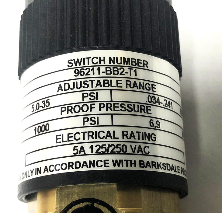 Barksdale Adjustable Range Pressure Switch 96211-BB2-T1 NOS