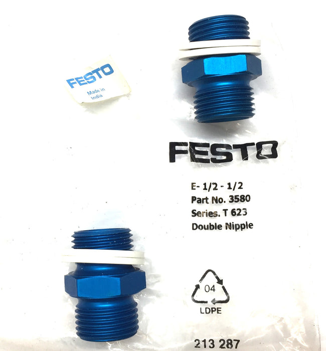Festo E-1/2-1/2 Double-Nipple Straight Connector 3580 Series T623 [Lot of 2] NOS