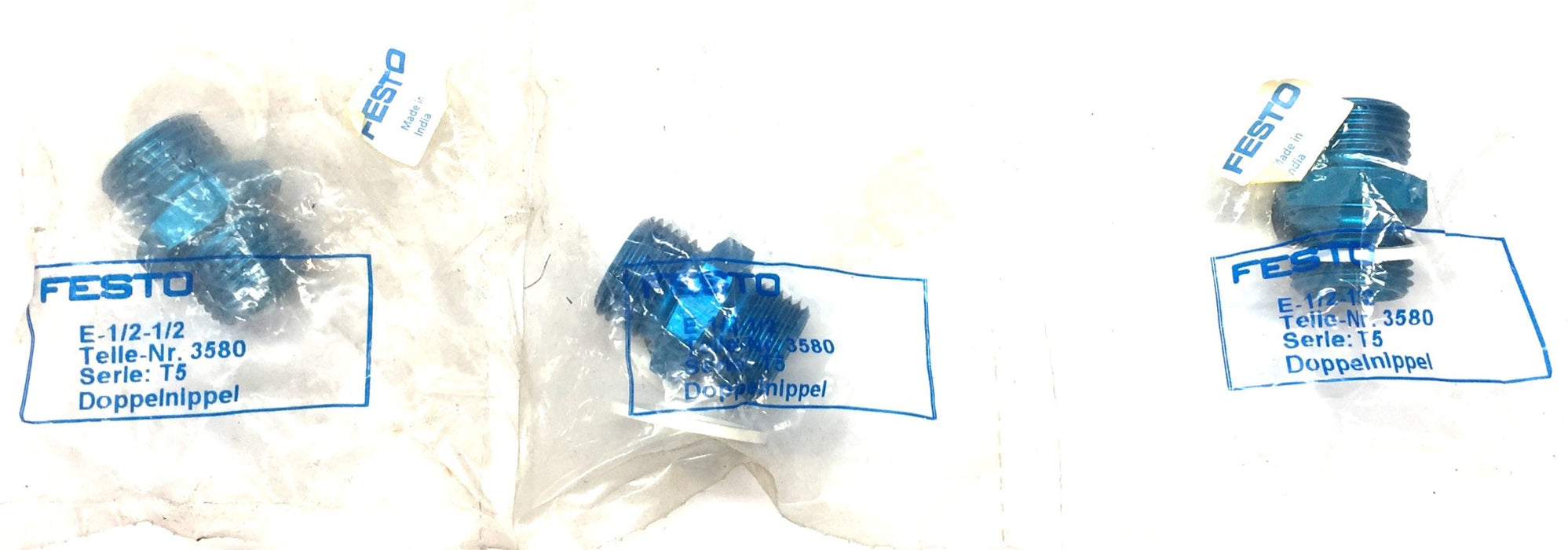 Festo E-1/2-1/2 Double-Nipple Straight Connector 3580 Series T5 [Lot of 3] NOS