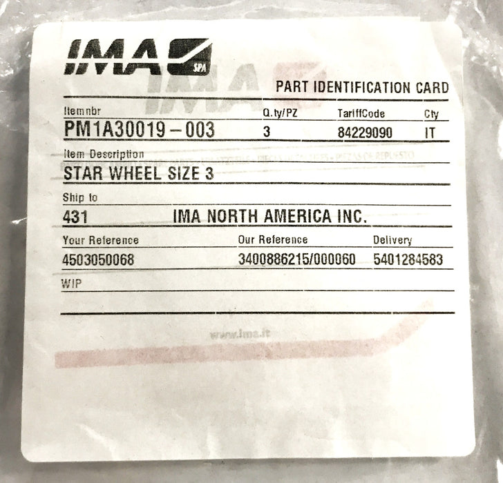 IMA Star Wheel Size 3 PM1A30019-003 [Lot of 4] NOS
