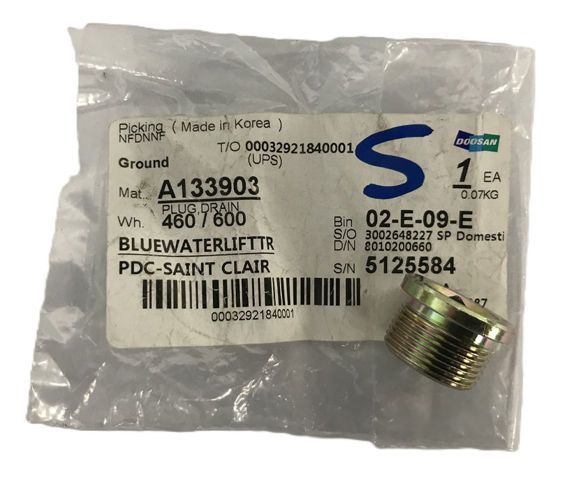 Doosan Forklift Drain Plug A133903 NOS