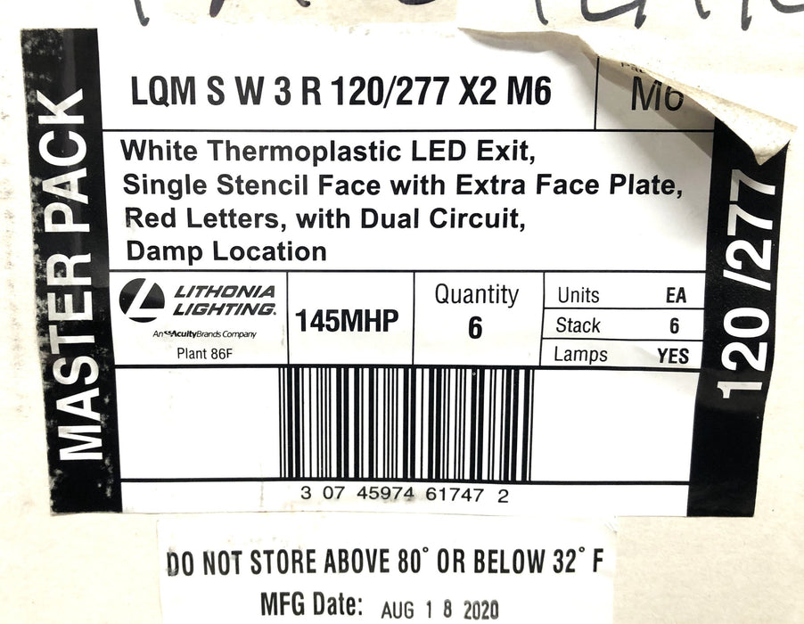 Lithonia 145MHP LED Exit Light Face LQM S W 3 R 120/277 X2 M6 [Lot of 4] NOS