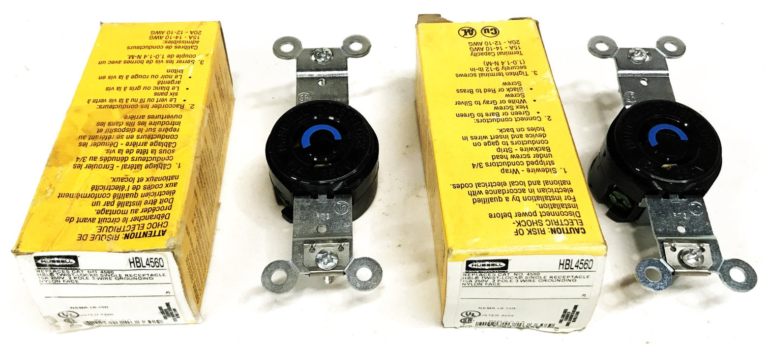 Hubbell 2-Pole 3-Wire Grounding Twist Lock Receptacle HBL 4560 [Lot of 2] NOS
