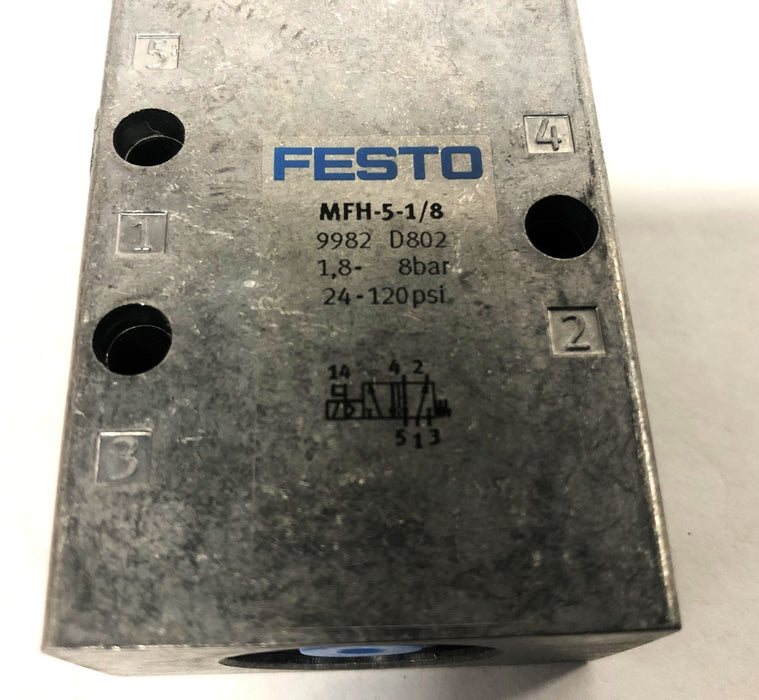 Festo 24-120PSI 1,8-8BAR 9982 D802 Solenoid Valve MFH-5-1/8 NOS