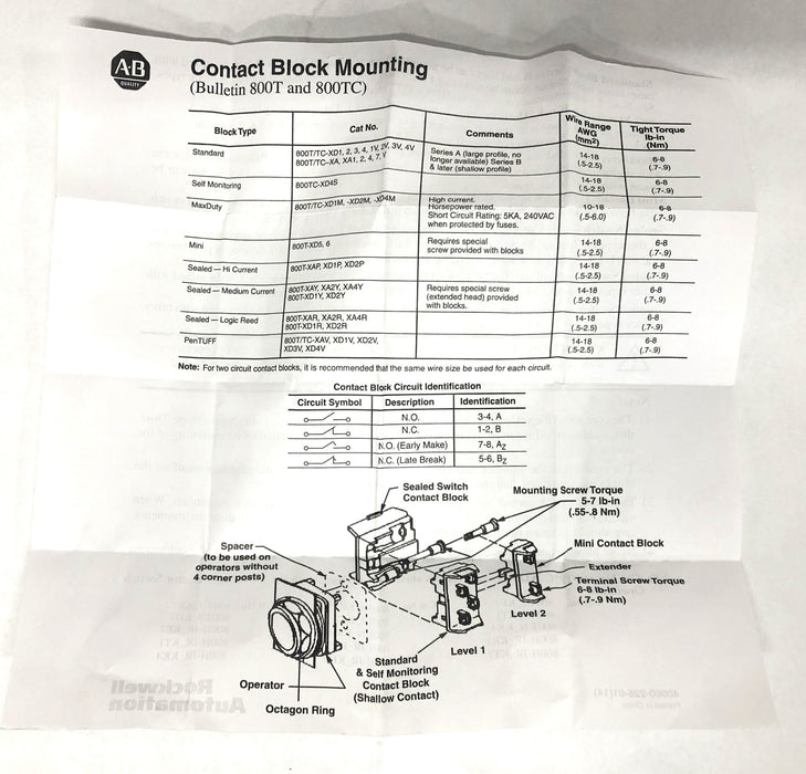 Allen-Bradley Shallow Block Contactor 800T-XA [Lot of 2] NOS