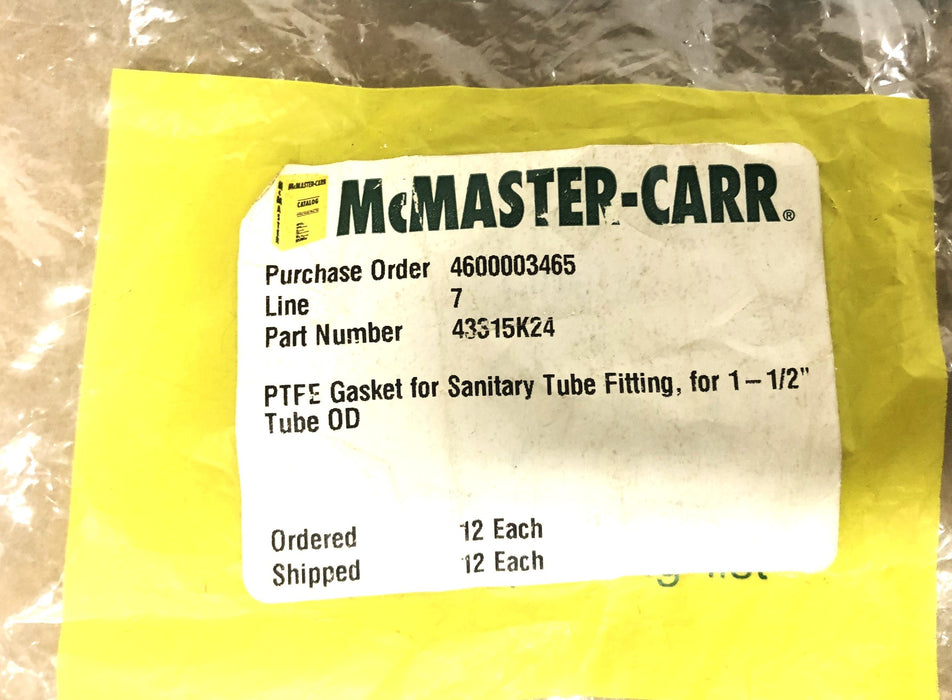 McMaster-Carr PTFE Gasket For 1-1/2 Inch Tube Fitting 43315K24 [Lot of 19] NOS