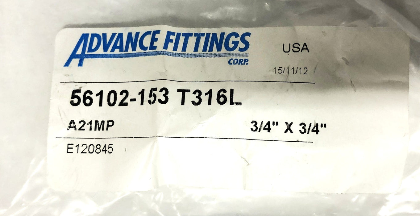 Advance Fittings A21MP 3/4x3/4 Inch Fitting 56102-153 T316L (E120845) NOS