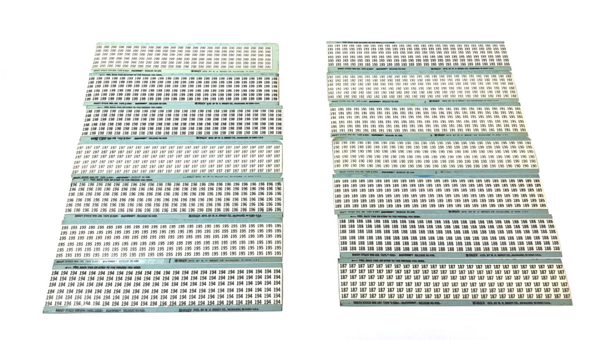 Brady B-500 #187-#200 Partial Wire Marker Card Set WM-187 to WM-200 NOS