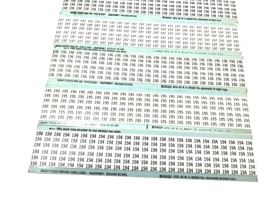 Brady B-500 #187-#200 Partial Wire Marker Card Set WM-187 to WM-200 NOS