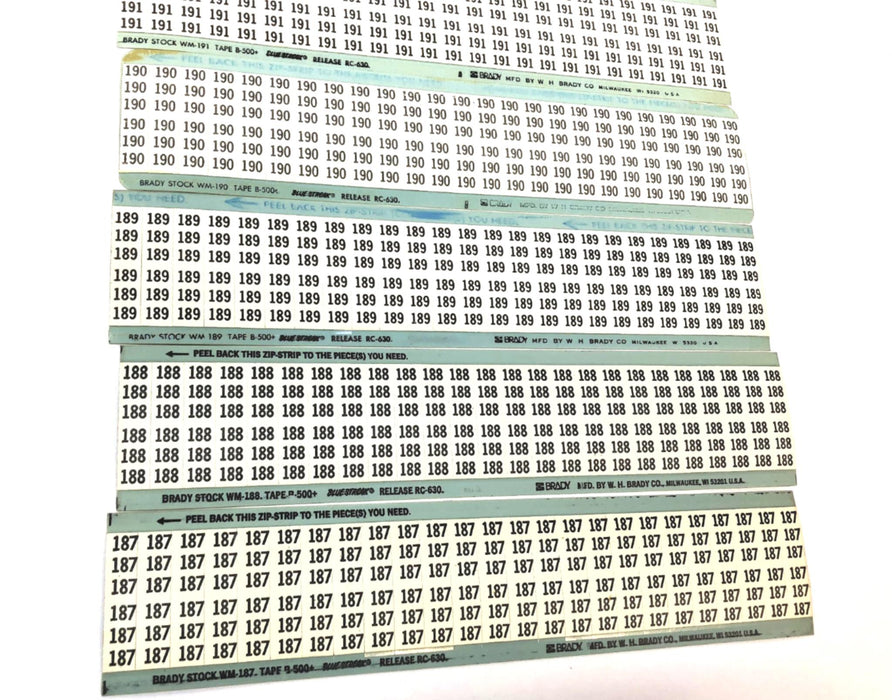 Brady B-500 #187-#200 Partial Wire Marker Card Set WM-187 to WM-200 NOS