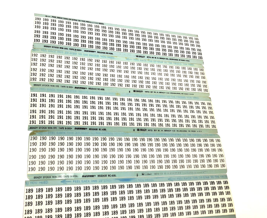 Brady B-500 #187-#200 Partial Wire Marker Card Set WM-187 to WM-200 NOS