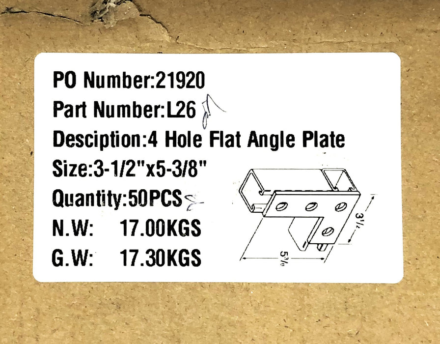 Unbranded 3-1/2x5-3/8 Inch 4 Hole Flat Angle Plate L26 [Lot of 7] NOS