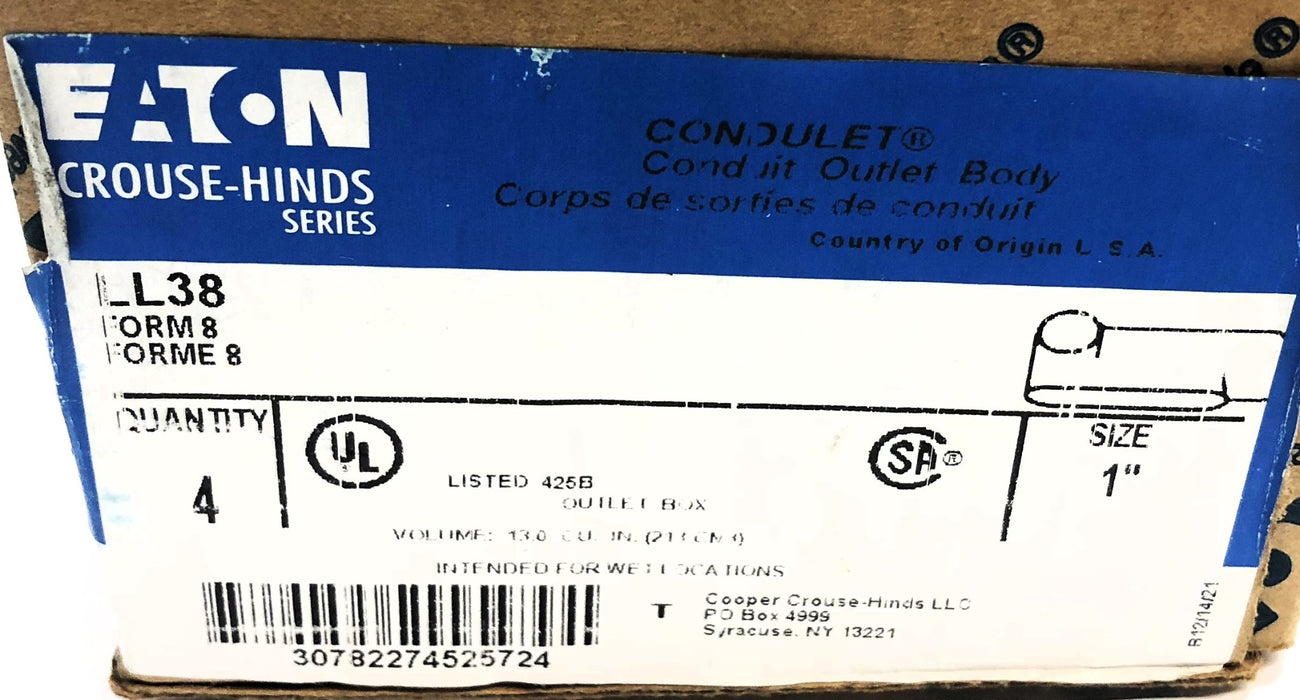 Eaton/Crouse-Hinds Box of (4) 1" Conduit Outlet Body LL38 NOS