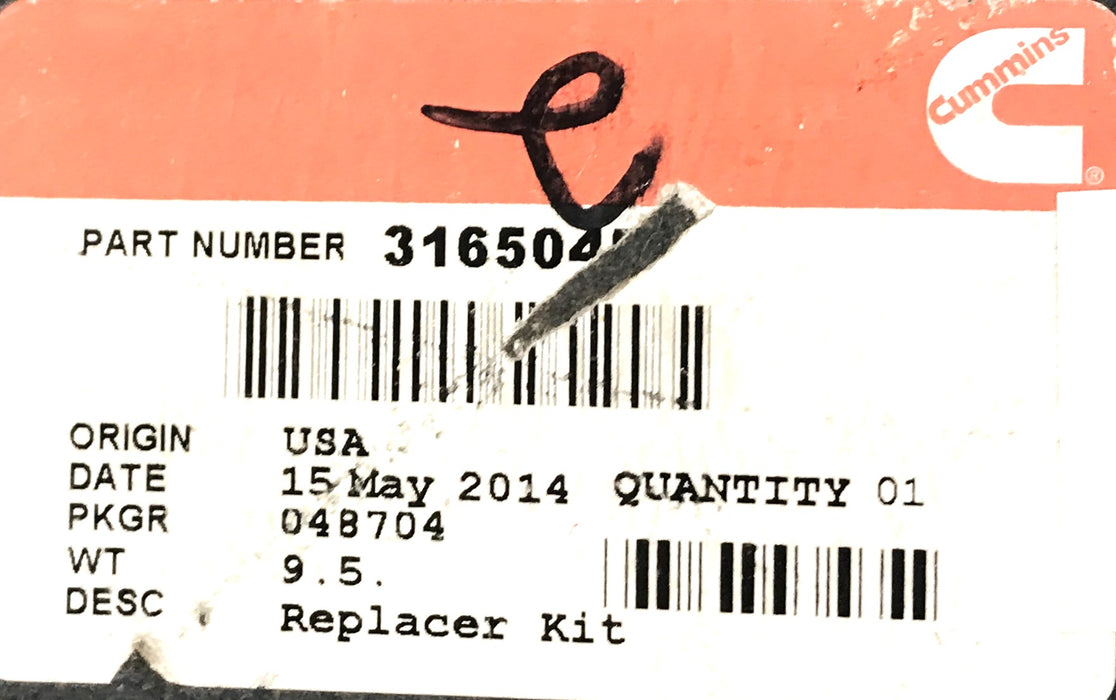 Cummins Incomplete Replacer Kit 3165045 NOS