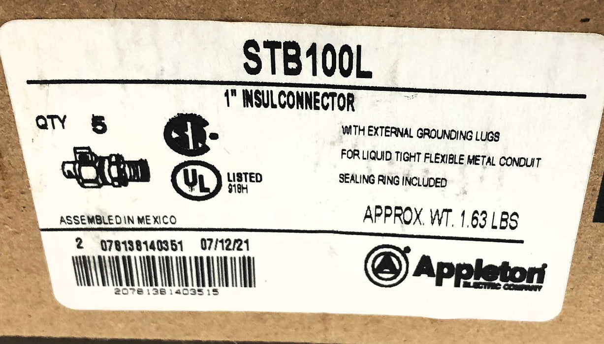 Appleton Box of (5) 1" Insulated Connector STB100L NOS