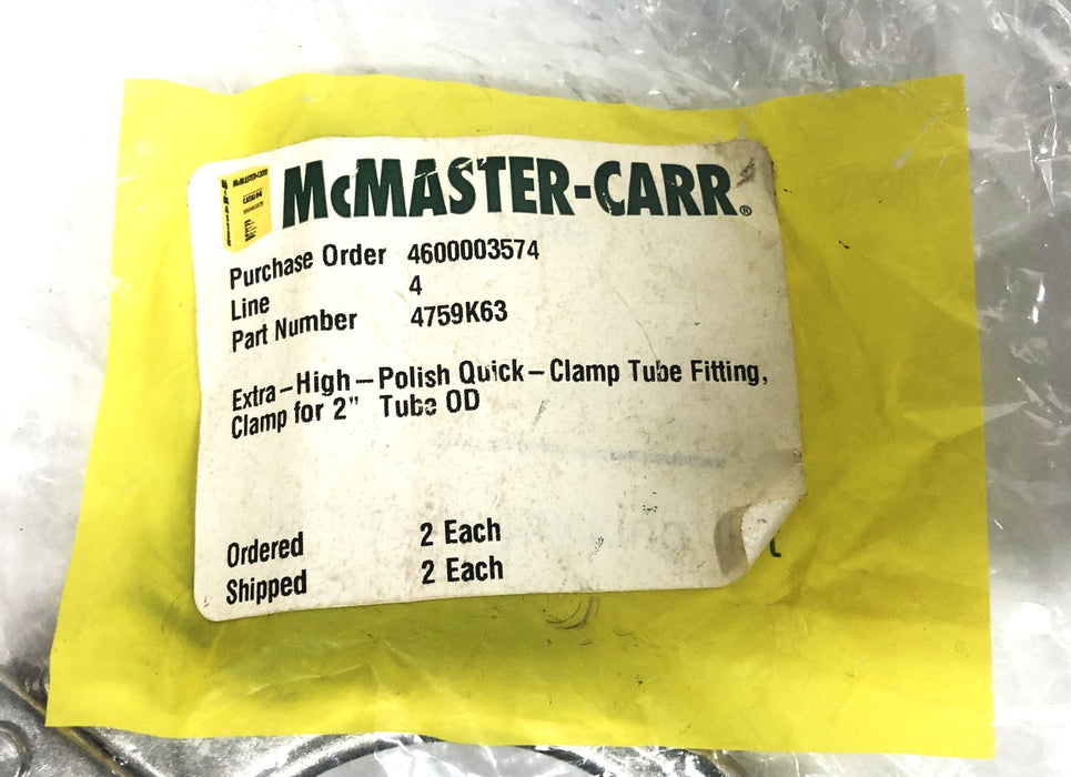 McMaster-Carr Extra High Polish Quick-Clamp For 2 Inch Tube Fitting 4759K63 NOS
