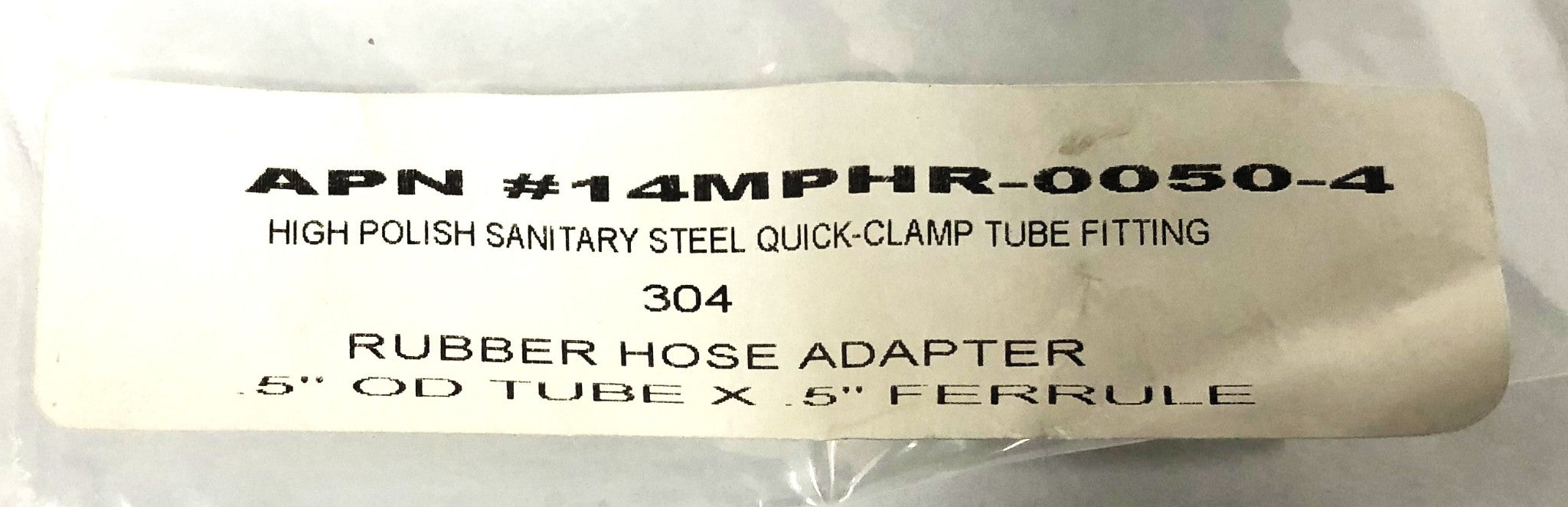 APN Quick-Clamp Rubber Tube Fitting Hose Adapter 14MPHR-0050-4 NOS