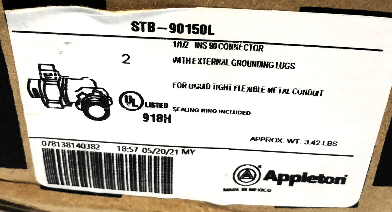 Appleton Box of (2) 1-1/2" Insulated 90 Degree Elbow Connector STB-90150L NOS