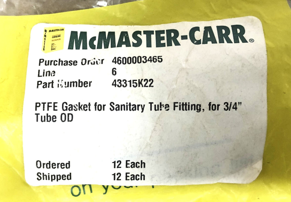 McMaster-Carr PTFE Gasket For Tube 3/4 Inch Fitting 43315K22 [Lot of 18] NOS