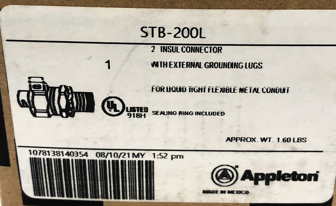 Appleton 2" Insulated Connector W/ External Grounding Lugs STB-200L NOS