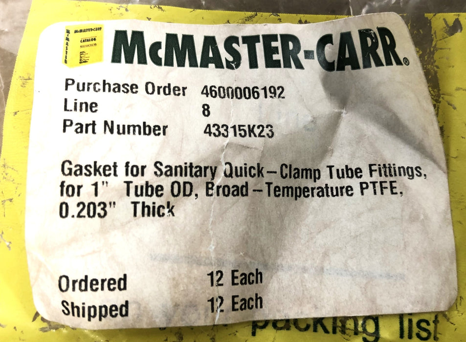 McMaster-Carr Gasket For Quick-Clamp 1 Inch Tube Fitting 43315K23 [Lot of 3] NOS