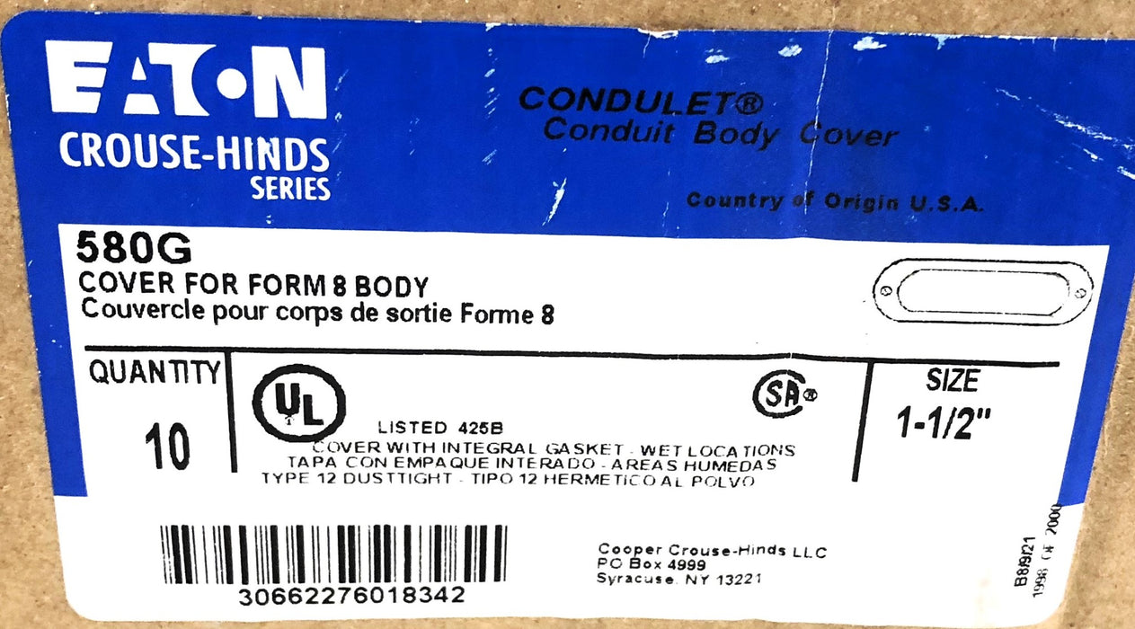 Eaton/Crouse-Hinds 1-1/2" Cover For Form 8 Body 580G [Lot of 2] NOS