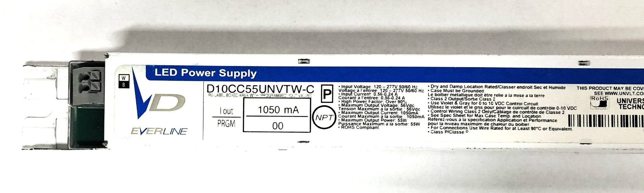 Everline 120-277V 50/60Hz LED Driver/Power Supply D10CC55UNVTW-C (001) NOS