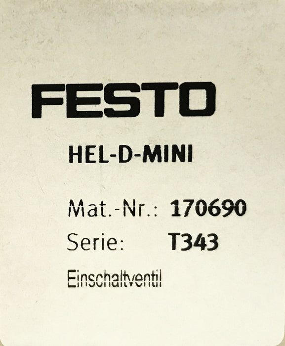 Festo Hel-D-Mini Start Valve 170690 NOS