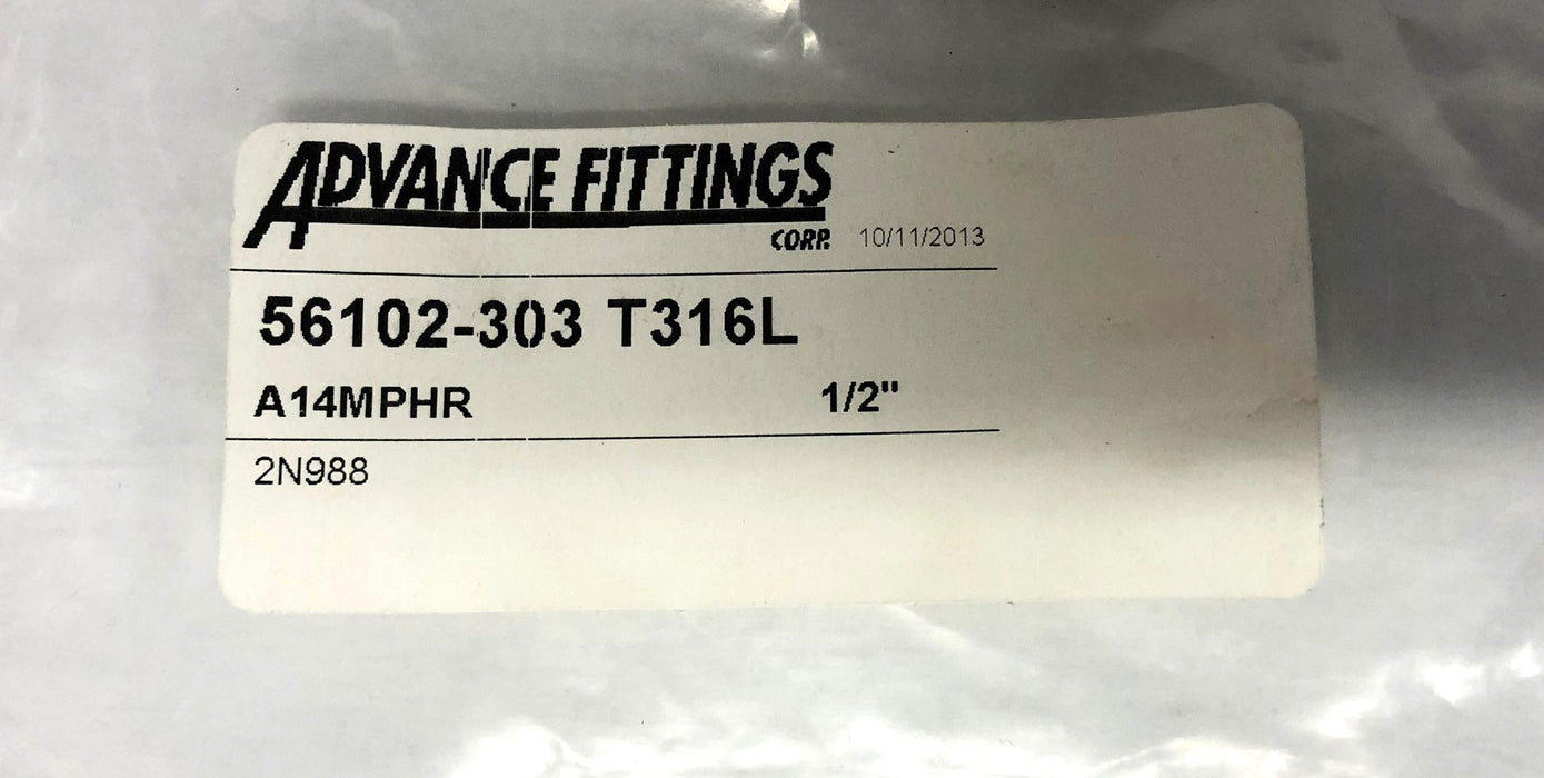Advance Fittings 1/2x1-1/2 Inch 2N988 Fitting A14MPHR (56102-303 T316L) NOS
