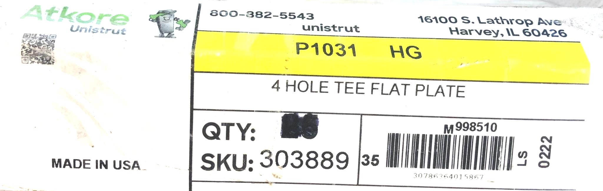 Atkore Unistrut 4 Hole Tee Flat Plate P1031 HG [Lot of 3] NOS
