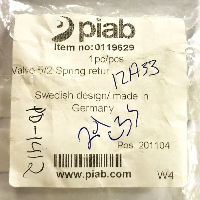 Piab/Kuhnke Pneumatic Valve 119636/83.212 NOS