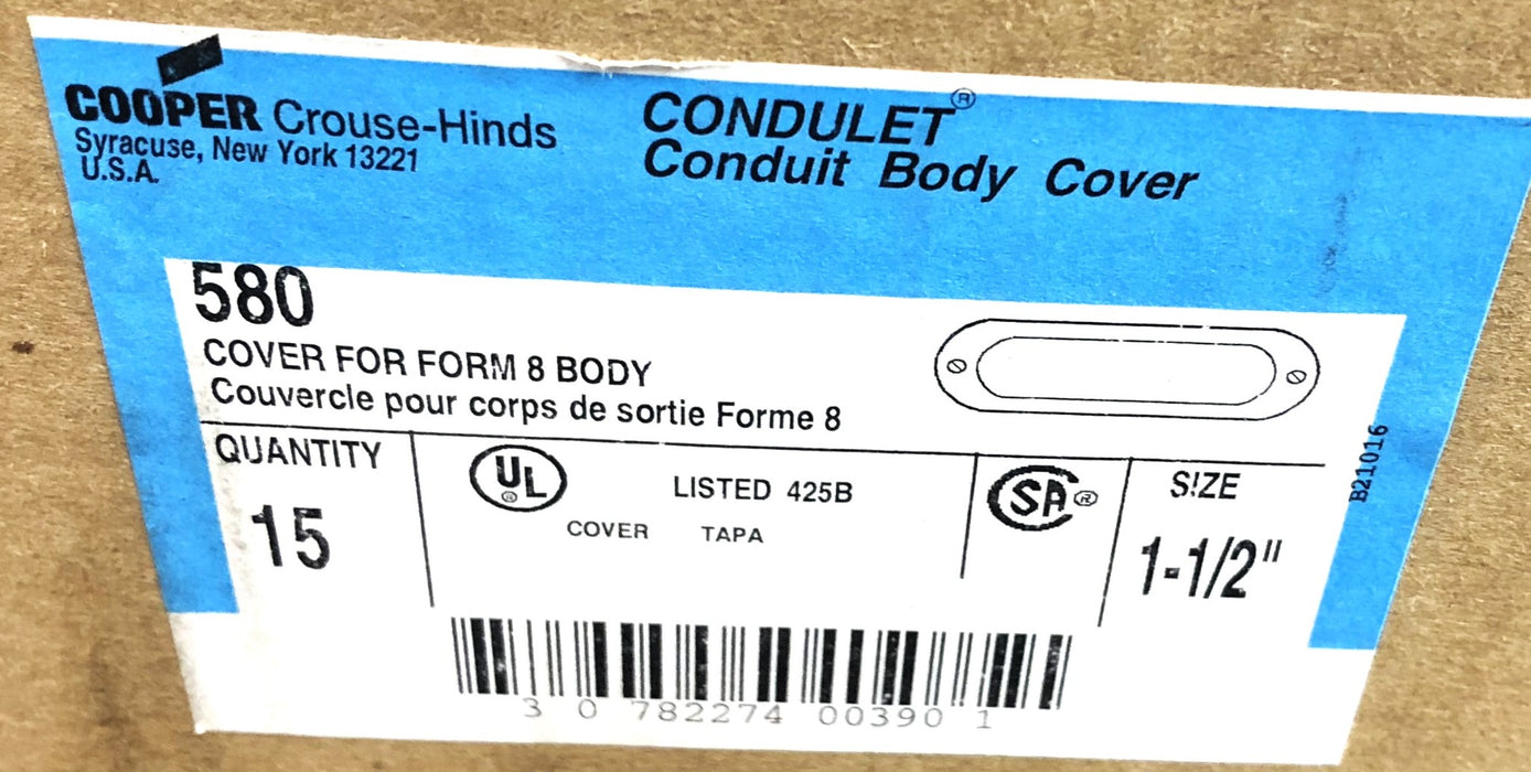 Cooper/Crouse Hinds 1-1/2" Conduit Body Cover For Form 8 Body 580 [Lot of 5] NOS