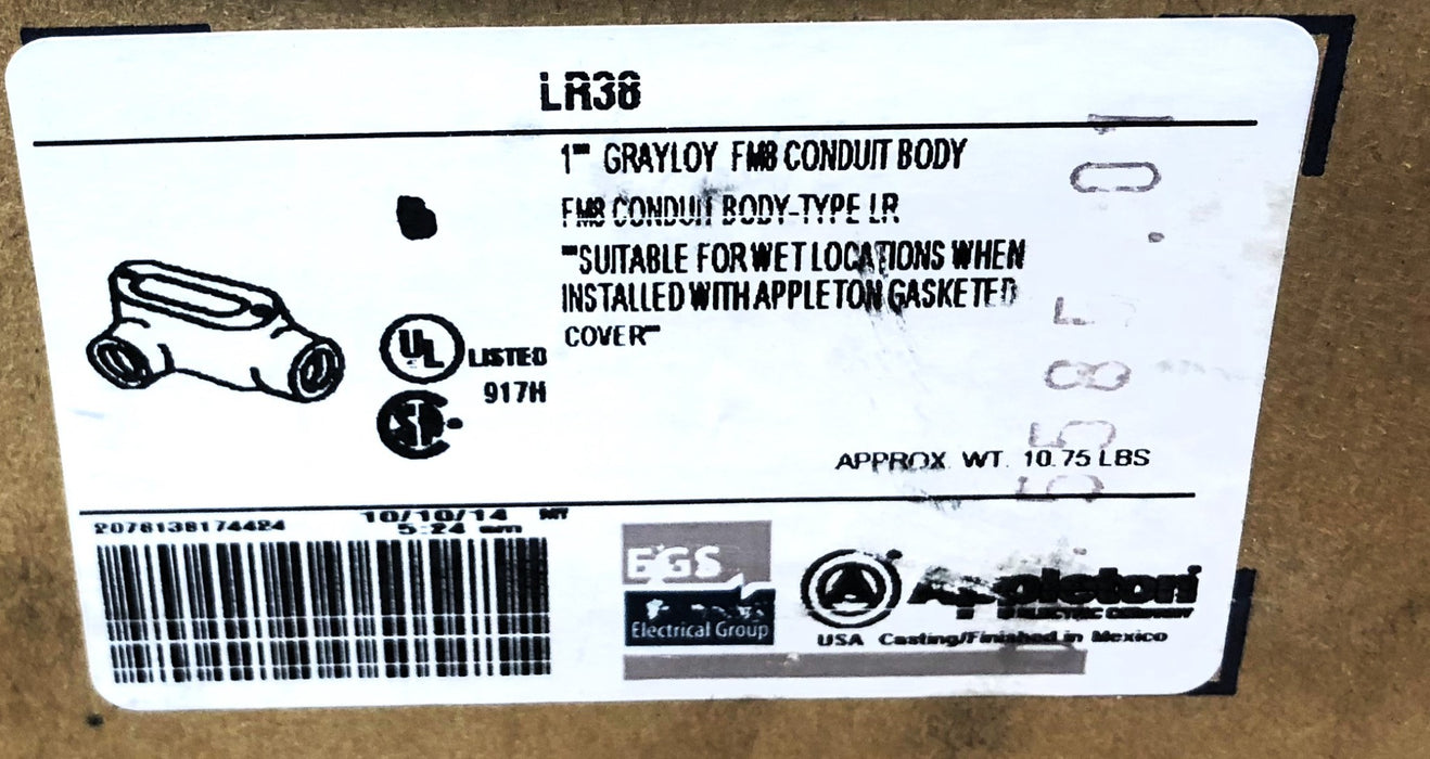 Appleton 1" Grayloy FM8 Conduit Body LR38 [Lot of 2] NOS