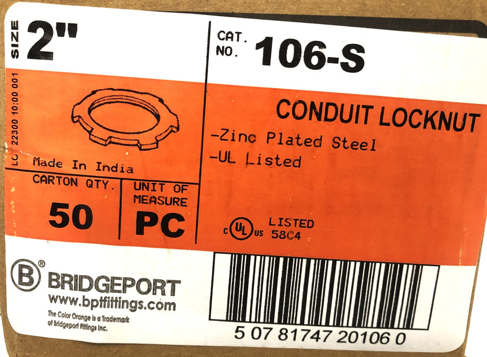 Bridgeport Box Of 50 2 Inch Conduit Locknut 106-S NOS