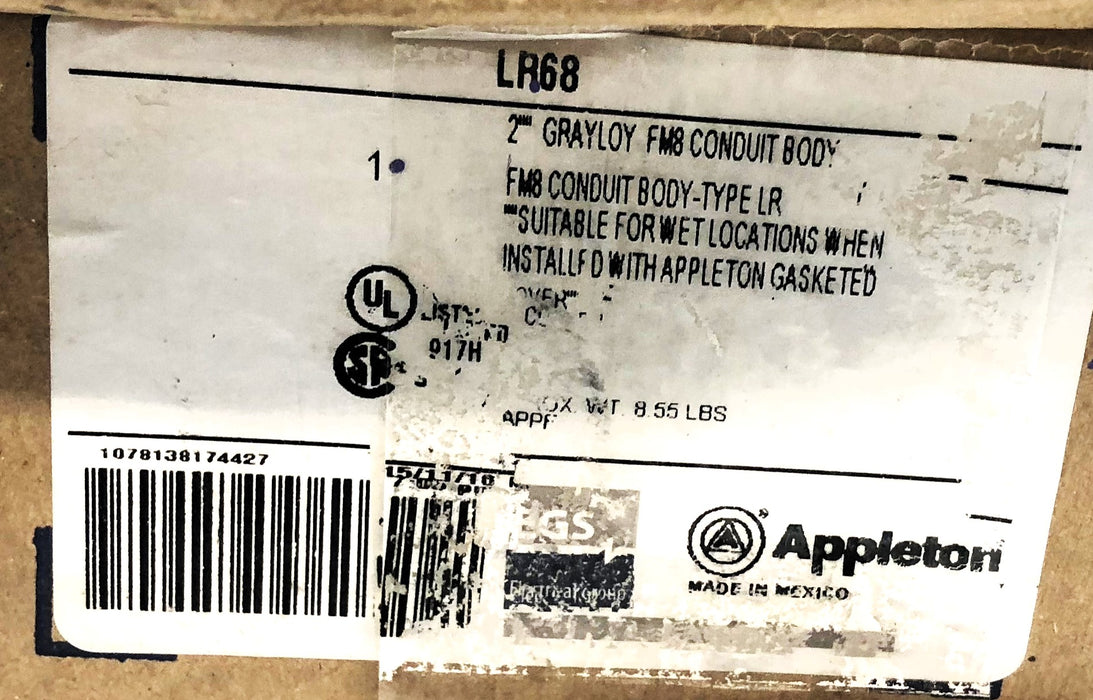 Appleton 2" Grayloy FM8 Conduit Body LR68 NOS