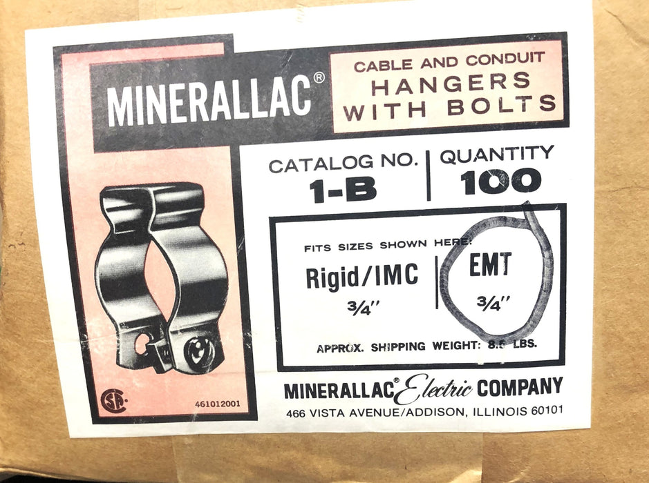 Minerallac Rigid/IMC EMT 3/4IN Cable/Conduit Hangers W/ Bolts 1-B [Lot of 60]NOS