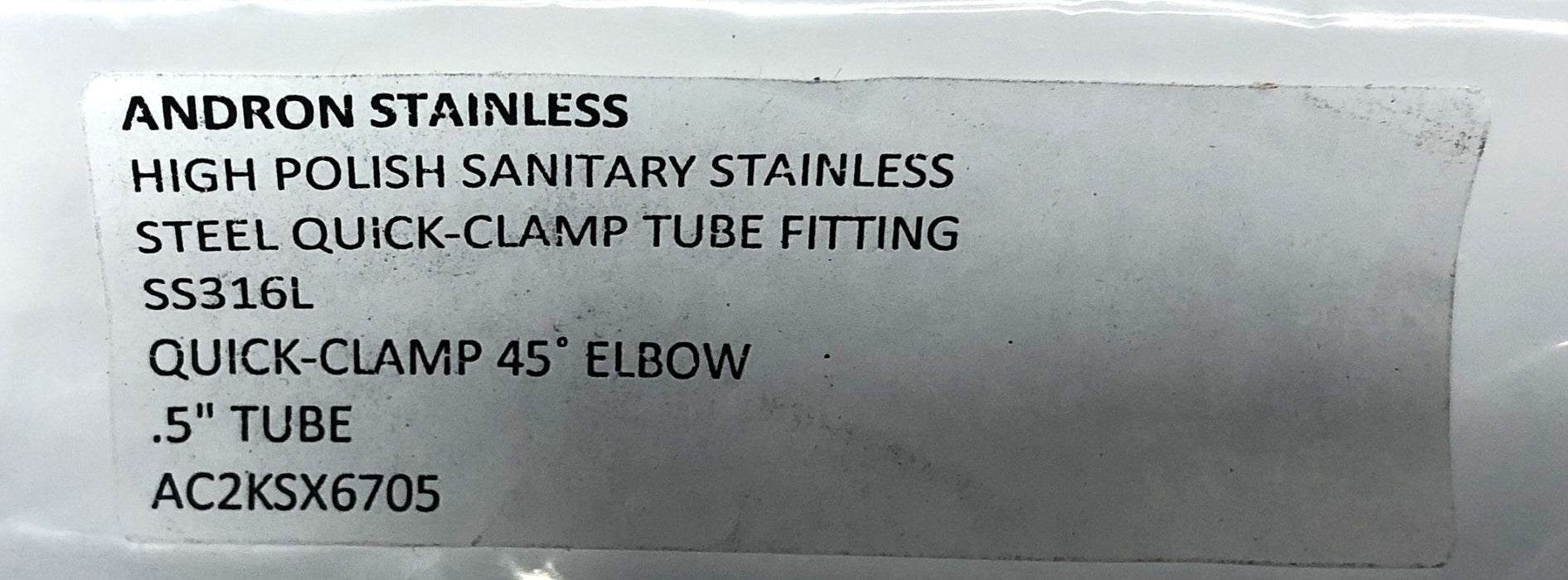 Andron Stainless 45 Degree Elbow Steel Quick-Clamp Tube Fitting ACKSX6705 NOS