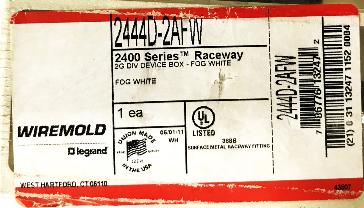 Wiremold 2-Gang Divided Device Box 2444D-2AFW NOS