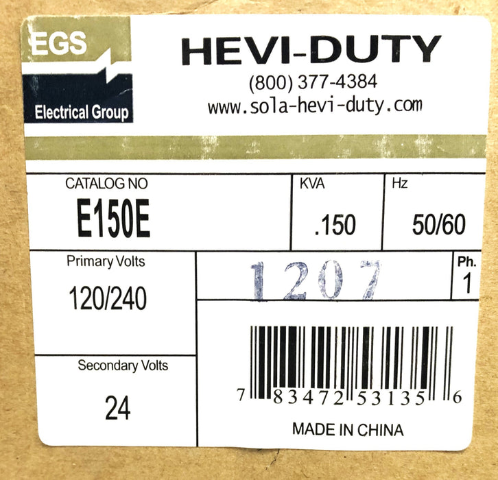 Hevi-Duty 120/240V 50/60Hz Industrial Control Transformer E150E (1207) NOS