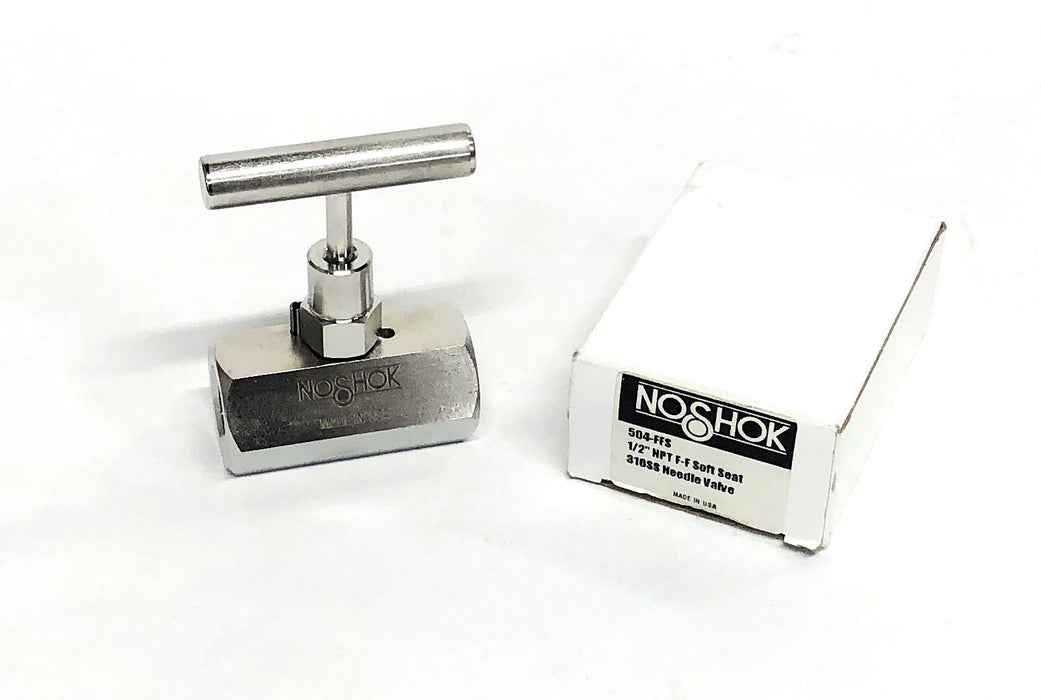 NoShok 1/2 Inch NPT F-F Soft Seat 316SS Needle Valve 504-FFS NOS